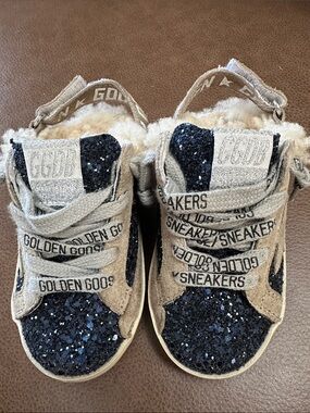 Golden Goose Kids Glitter Sneakers in Navy and Beige